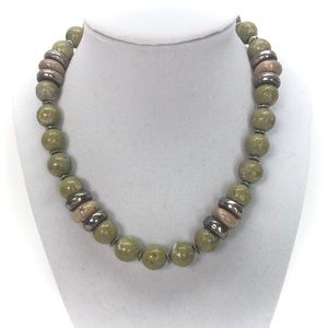 Green/Brown Boho Necklace w/Sterling Silver [B1]
